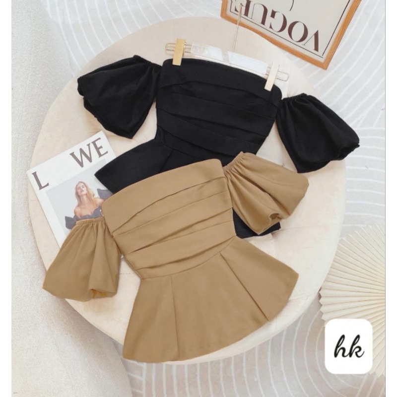 💢Áo trễ vai thô kaki tay bồng bánh bèo❤️❤️