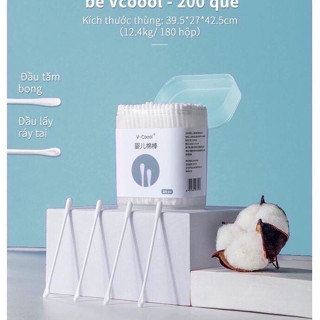 Tăm bông Vcool Misuta kháng khuẩn cho bé hộp 200c 400c, tăm bông tự nhiên vệ sinh tai và mũi cho bé từ sơ sinh