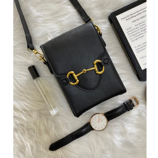 ESP001- Túi UNISEX da PU cao cấp nhỏ mini đeo chéo unisex đựng điện thoại khoá nam châm đơn giản.