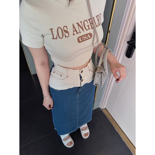 Set crop chữ chân váy midi jean phối eo