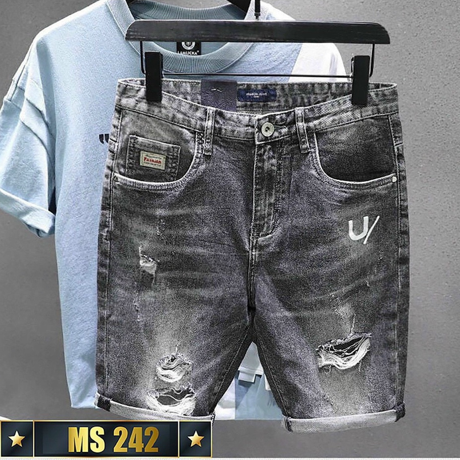 Quần short nam , quần sọc jeans nam cao cấp hơi co giãn đơn giản xanh nhạt rách chibeo7979 m31