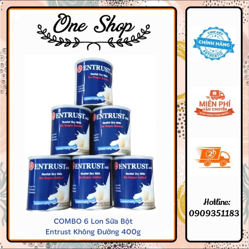 (Date T8/25) COMBO 6 Lon Sữa Bột Không Đường Entrust Nonfat Dry Milk dành cho người bị tiểu đường (400g/lon) của Mỹ