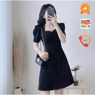 Đầm đen cổ tym khuy nút bọc basic form chữ A , nhận hàng kiểm tra thanh toán