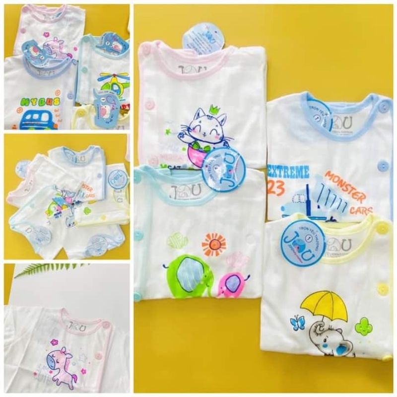 áo cộc cotton sơ sinh vạt chéo trắng họa tiết