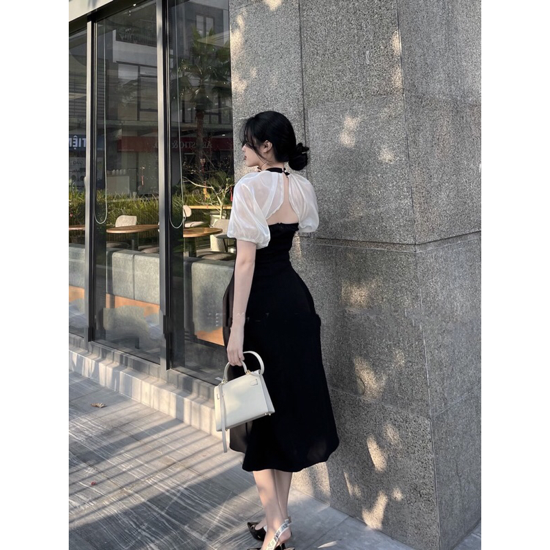 Váy Đen Xoè Cổ U Tay Bồng