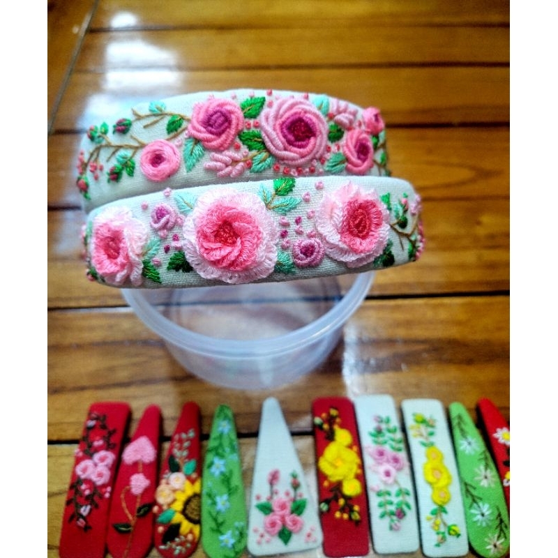Bờm tóc cài tóc thêu tay handmade hoa hồng nổi phong cách HQ