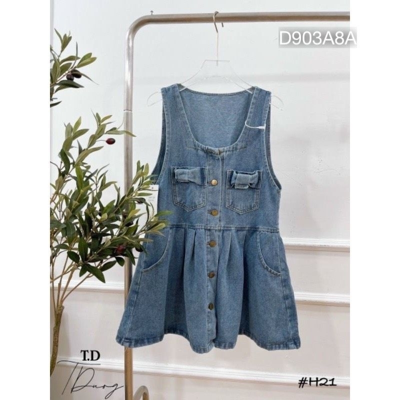 Đầm Jeans Sát Nách Dáng Xòe Váy Bò Form Babydoll Ulzzang Túi Nơ