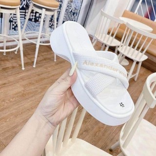 <rẻ vô địch> dép bánh mì đế cao hot trend quai chéo vải thêu chữ trend mới siêu phẩm 2023