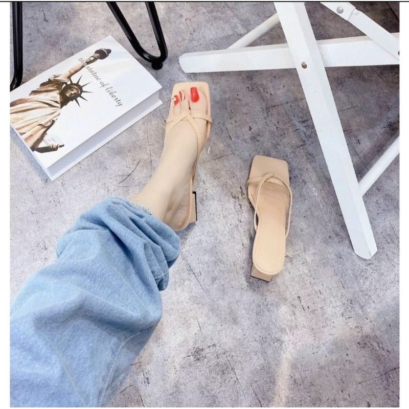 Giày cao gót 4cm bigsize 35-45 dây quai ngang may viền kiểu chử A