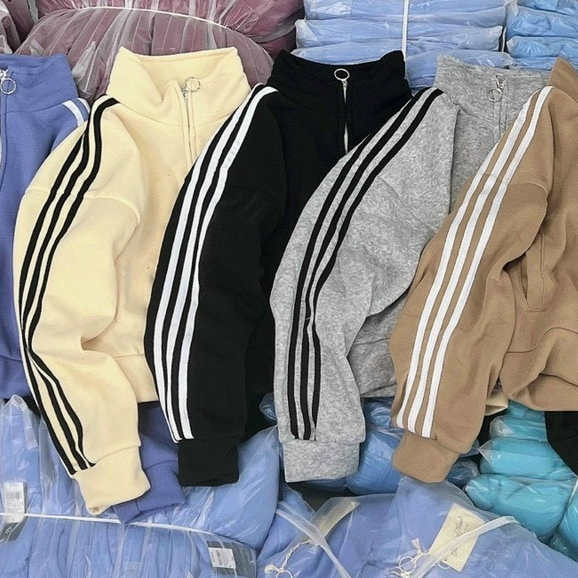 Áo Khoác Nỉ Croptop Nữ Khóa Kéo SỌC VIỀN Vải Nỉ Bông Dày Dặn FAGU - FG305 | BigBuy360 - bigbuy360.vn