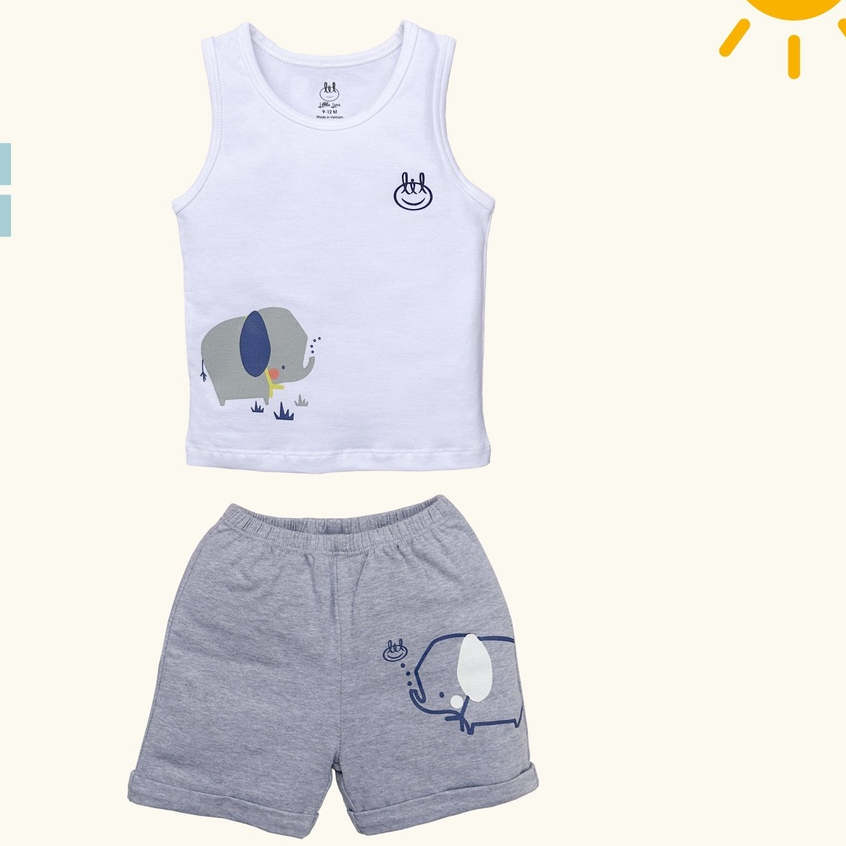 Bộ quần áo ba lỗ trắng ghi in voi cho bé từ 6m đến 4y little love