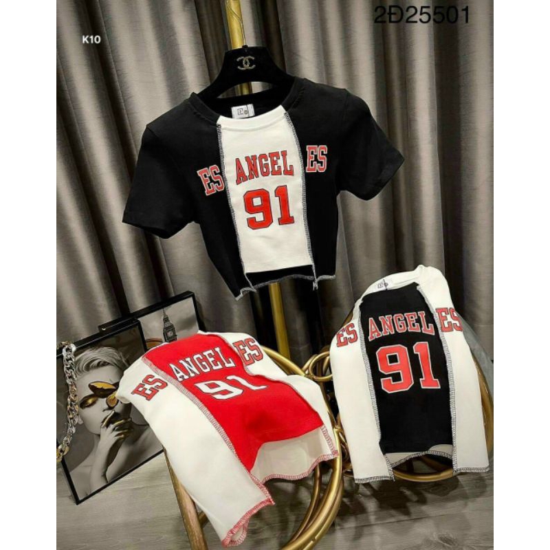 Áo thun tay ngắn croptop in ENGEL số 91 phong cách thể thao