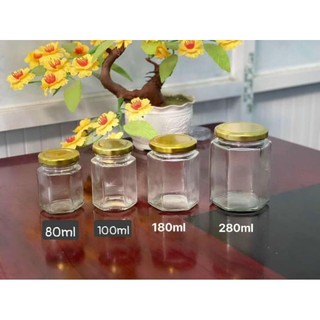 Hũ thuỷ tinh lục giác 30ml/ 80ml/ 100ml/ 180ml/ 280ml/ 380ml/ 500ml đựng yến/ mật ong/ đtht