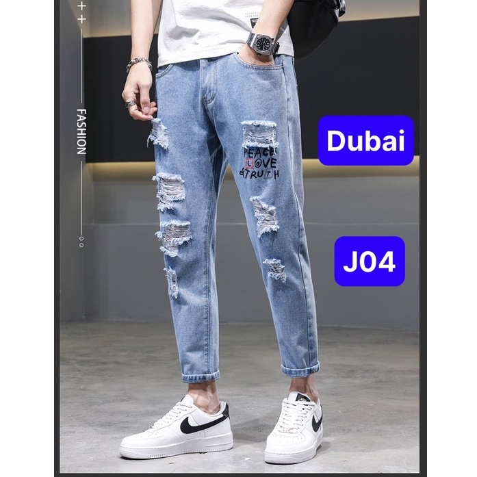 QUẦN BAGGY JEAN NAM CHẤT BÒ XANH WASH RÁCH THÊU CHỮ SOÁI KA SÀNH DIỆU VIP DB J04 - DUBAI FASHION