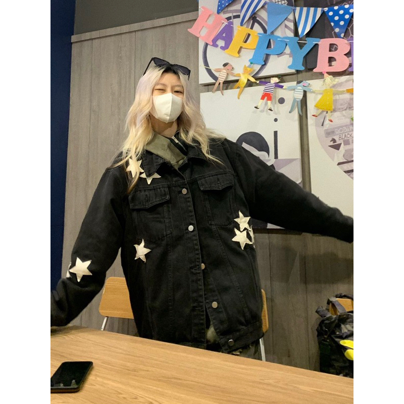 Áo khoác Denim unisex Star thêu hình ngôi sao
