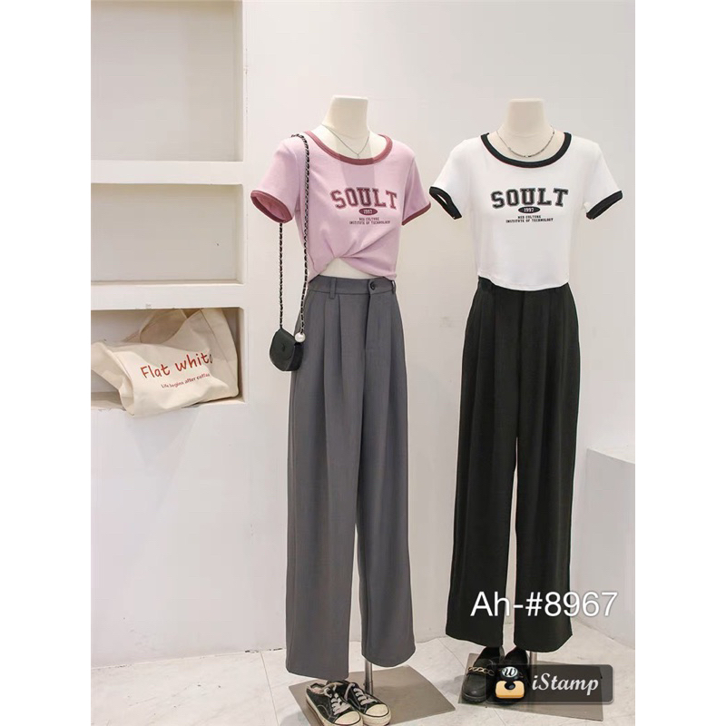 [Ảnh thật/Video] Áo cộc tay croptop in chữ SOULT cổ viền