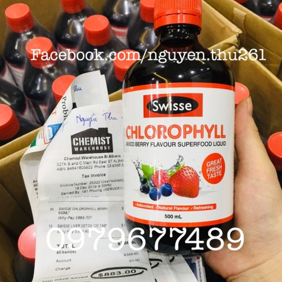 Nước uống diệp lục swisse chlorophyll 500ml vị dâu mix berry, vị bạc h