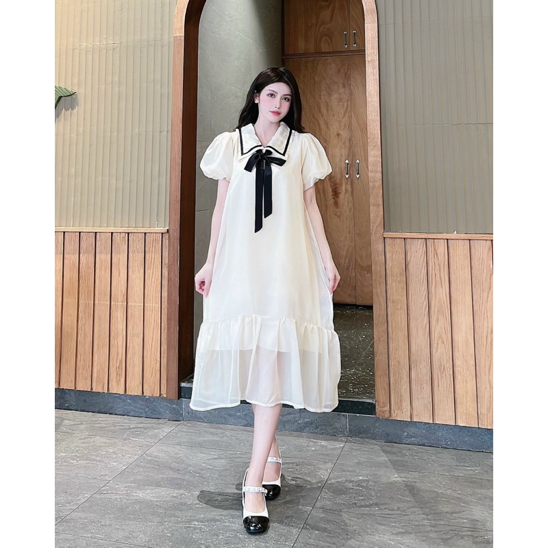 Đầm Bầu Lụa Tơ Hai Lớp Phối Nơ Mã LH012