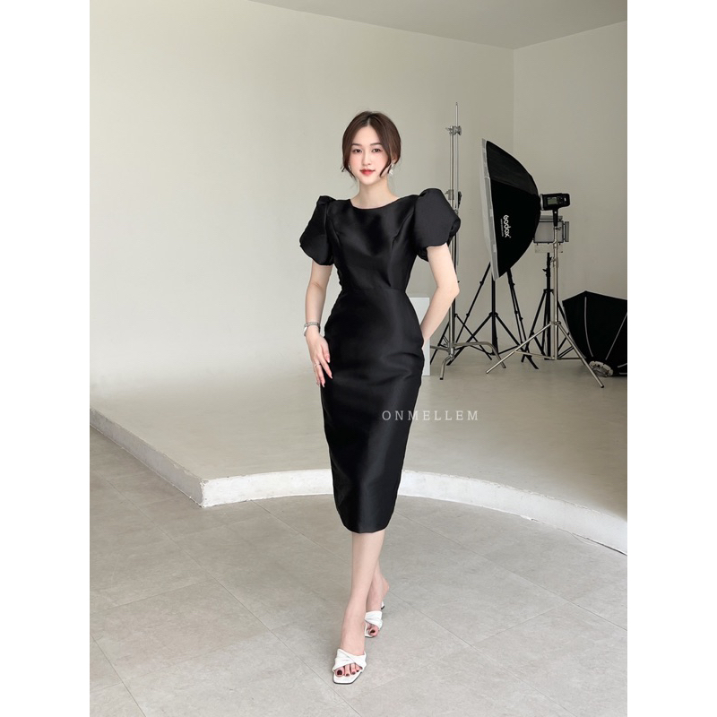 Mell14 dress - Váy dài cột nơ tay bồng hở lưng sang chảnh Onmellem