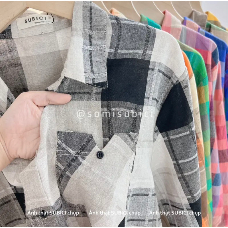 Áo sơmi kẻ tay dài 1 túi