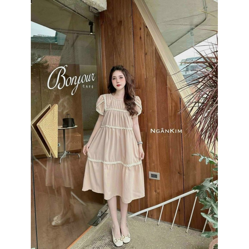 Đầm Suông Phối Ren Tay Siêu Xinh Mã HH0389