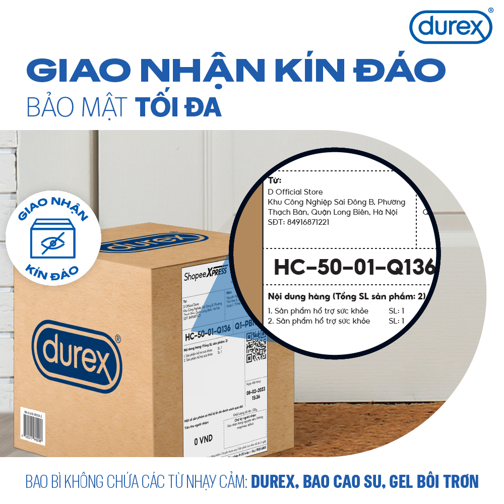 Bộ 2 hộp bao cao su Durex Performa kéo dài thời gian, size 52mm, hộp 12 bao