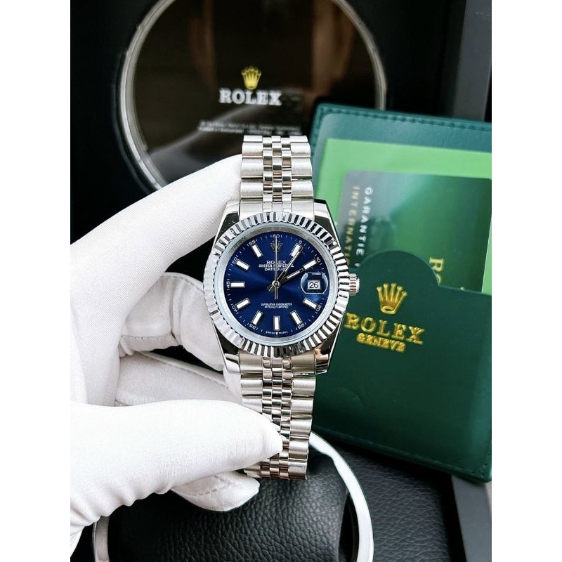[Jasmine Watch] Đồng hồ đeo tay nam, đồng hồ nam Rolex máy cơ Nhật Automatic, dây bạc mặt xanh thời trang, full box thẻ