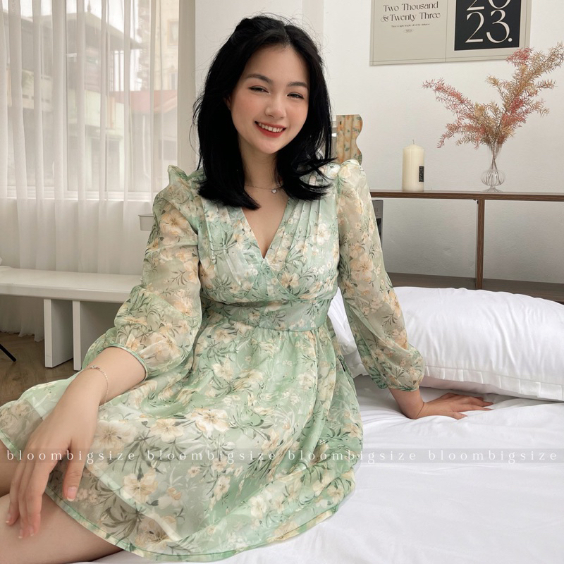 Váy Đầm Bigsize Cổ V Chất Voan In Hoa Cao Cấp (Size L đến 4XL)