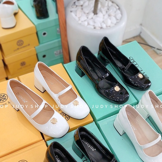 Giày Mary Jane - Giày Gót Vuông DIAO Quai Ngang Khuy Hoạ Tiết Cao 5p QCCC