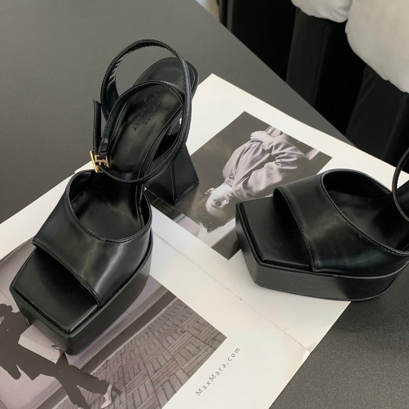 ORDER 🌹 Giày gót đúp da trơn mũi vuông bạc , đen , trắng 11cm 35-39