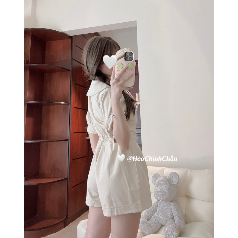 (Ảnh Thật) Jumpsuit Ngắn Kaki Tay Phồng Hèo Chinh Chắn