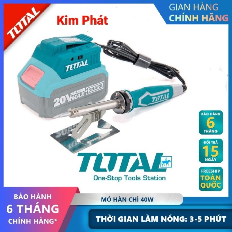 Mỏ hàn chì dùng pin TOTAL TSILI2001 pin Lithium 40W 20V - Không bao gồm pin và sạc