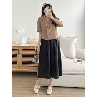 Áo blazer/ vest cổ sen tay bồng dáng ngắn Hàn Quốc basic