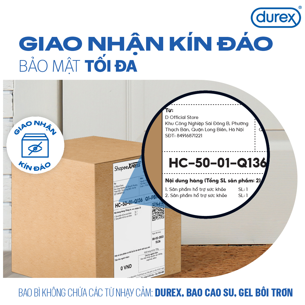 Bao cao su Durex Kingtex ôm sát, bôi trơn, size 49mm, hộp 3 bao