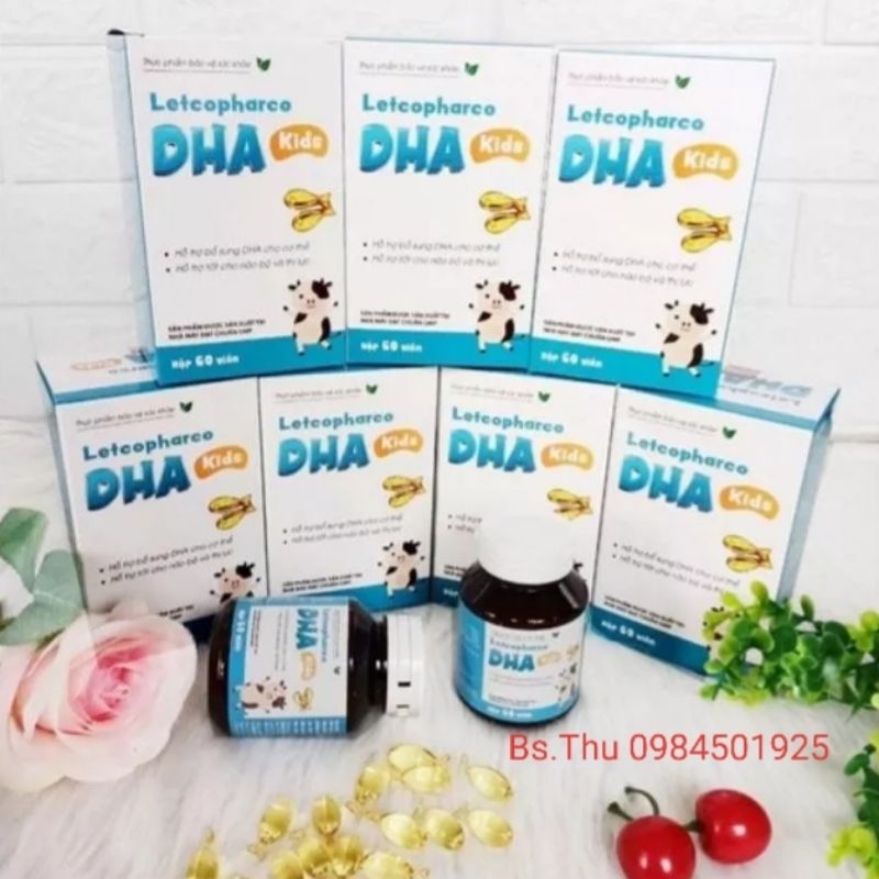 Letcopharco DHA Kids bổ sung Omega 3 DHA giúp bé mắt sáng, thông minh lọ 60 viên cá