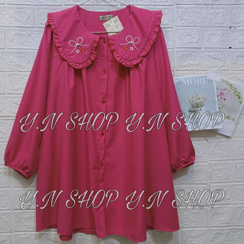 A49 Váy Babydoll Cổ Sen Bèo Thêu Hoa Tay Dài Tiểu Thư