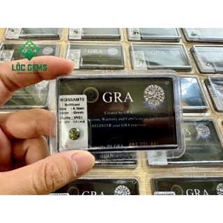 (7.2 - 13.0mm) Kim Cương Moissanite màu Xanh Lá ( Green ), Giấy kiểm định quốc tế GRA, hàng Mỹ USA