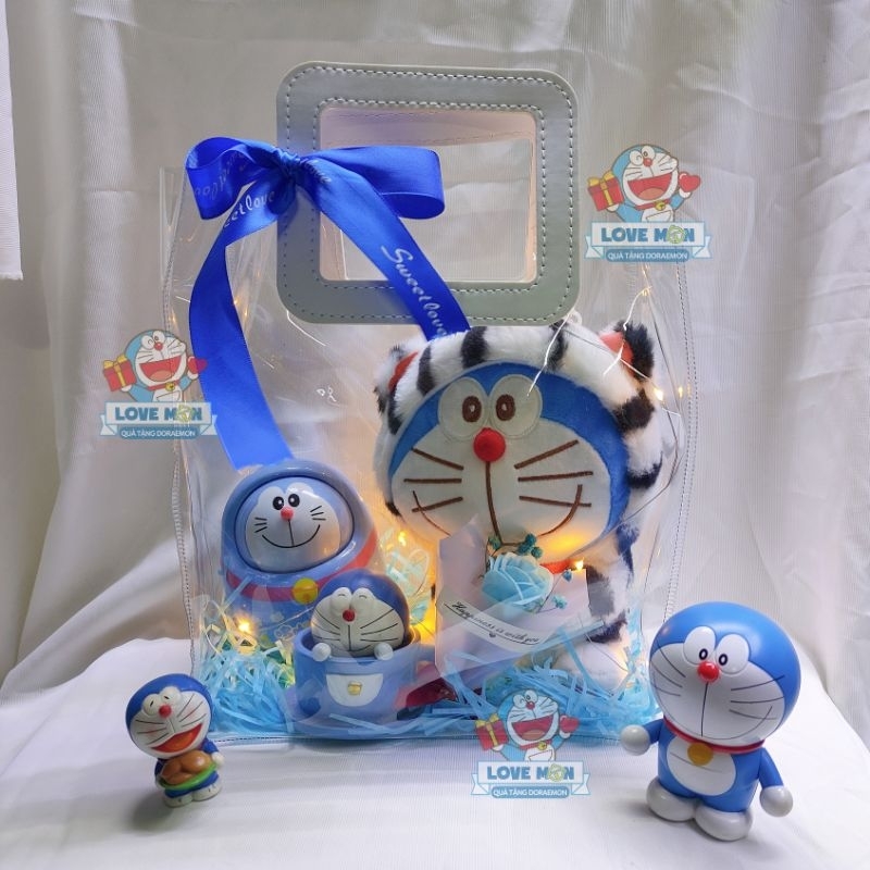 TÚI QUÀ TẶNG DORAEMON DỄ THƯƠNG, KÈM PHỤ KIỆN TRANG TRÍ VÀ LED LUNG LINH