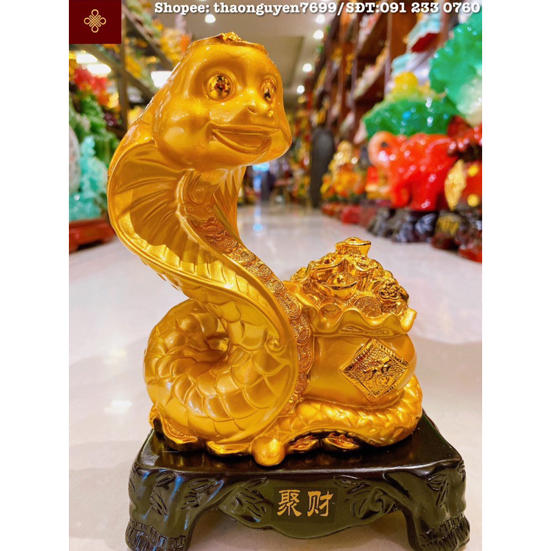 Tượng rắn phong thuỷ màu vàng bóng (cao 18, dài 14, rộng 9)