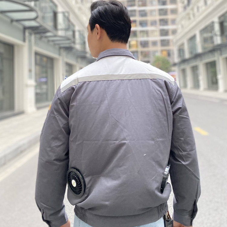 Áo Quạt Điều Hòa Chống Nóng Làm Mát Bảo Hộ Lao Động Màu Ghi Có Phản Quang Chỉnh Được 4 Mức Gió Đủ Size