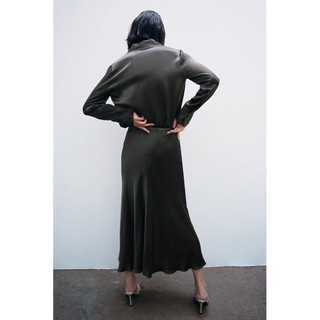 (Sẵn)Chân váy lụa midi mầu xám Zarra dư sịn
