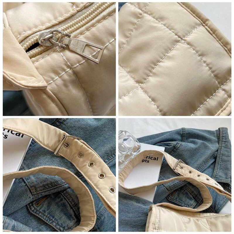 Túi xách đeo chéo vải nylon chân bông phao phong cách unisex có kéo khoá, có ảnh thật