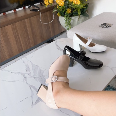 Giày 7 Phân Khóa Đá Tròn Chất Liệu Da Bóng Cao Câp Chuẩn Fom Size 35 - 39