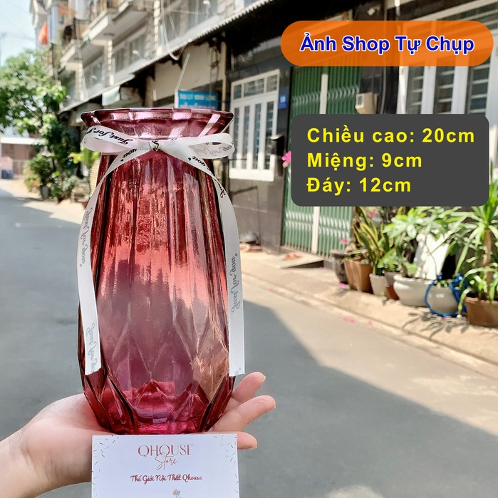 Lọ hoa, bình hoa thủy tinh TRUMPET 18-20CM , lọ hoa để bàn, lọ hoa trang trí QHOUSE