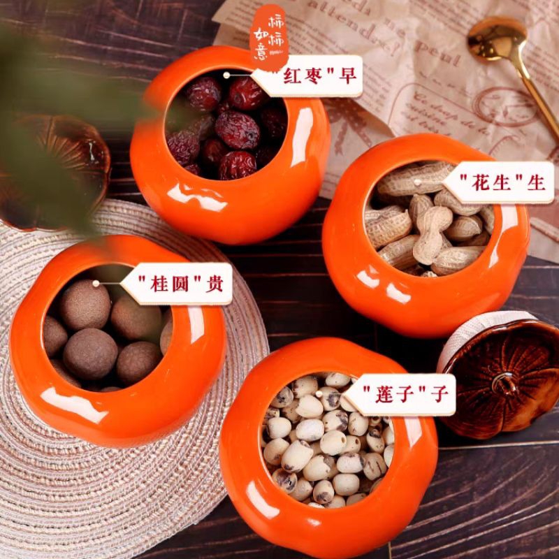 [có sẵn] Hũ đựng trà bằng sứ, Quả hồng sứ hottrend đựng hạt, gia vị nắp kín tiện lợi, quà tặng ý nghĩa