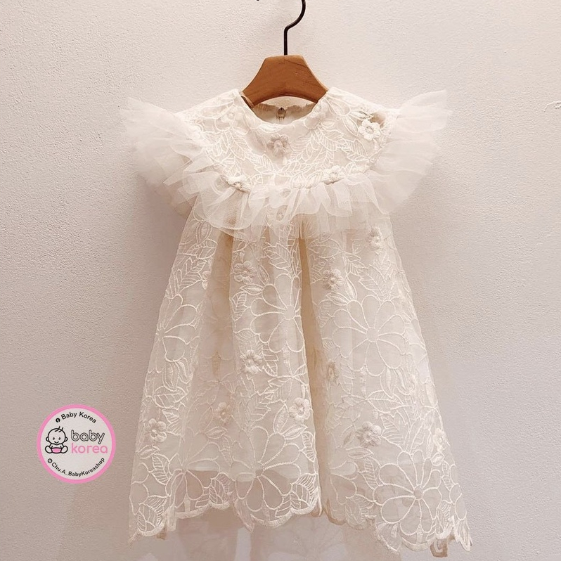 Váy sát nách ren hoa cao cấp LACLARTE thôi nôi , dự tiệc made in Korea cho bé gái thời trang trẻ em BABYKOREA