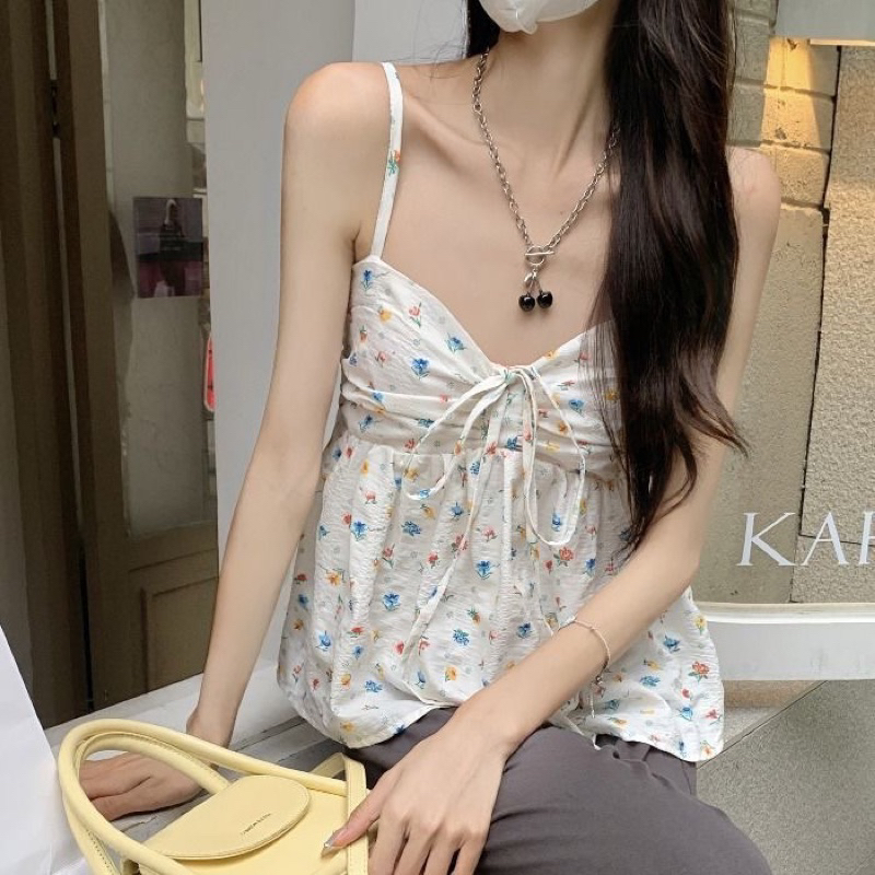 Áo hai dây croptop dáng babydoll hoa nhí đi biển shop Đậu Xinh