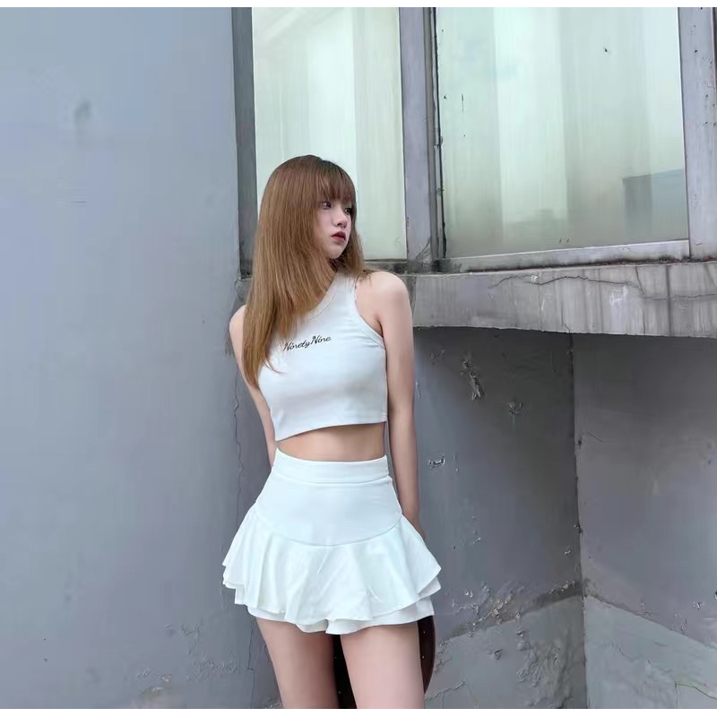Quần giả chân váy xoè hai lớp cạp cao phong cách trẻ trung năng động