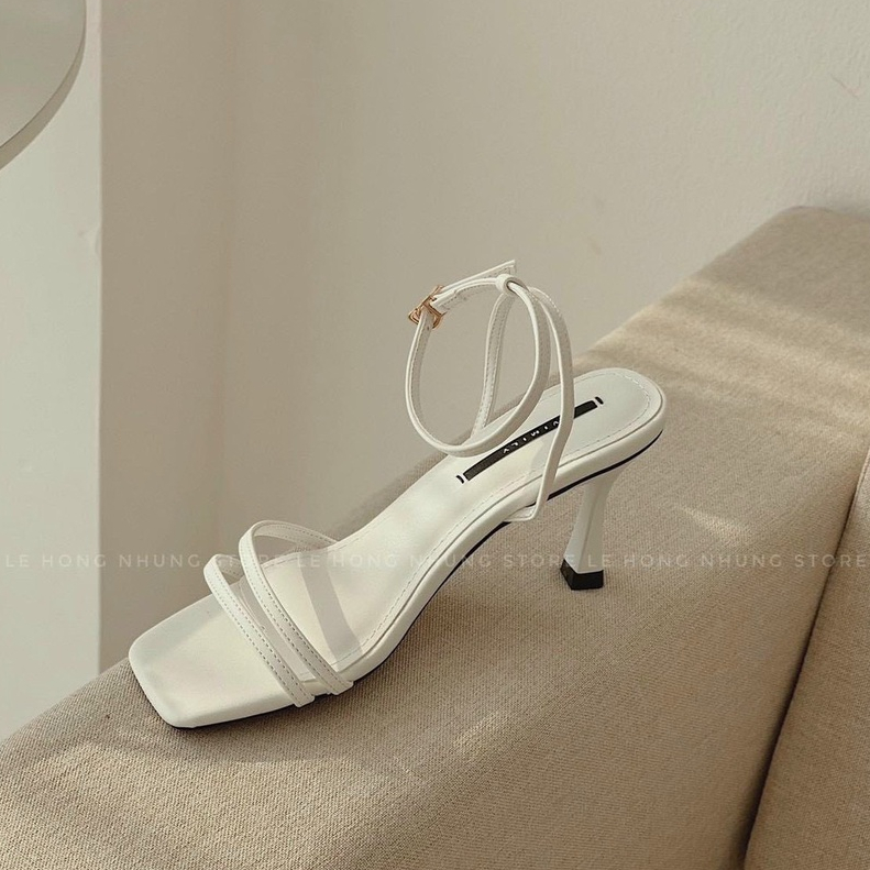 Giày cao gót 7 phân Thiên Hương VNXK BP79HQ1 Sandal nữ 7p 2 quai mảnh gót nón đen trắng nâu đi làm công sở