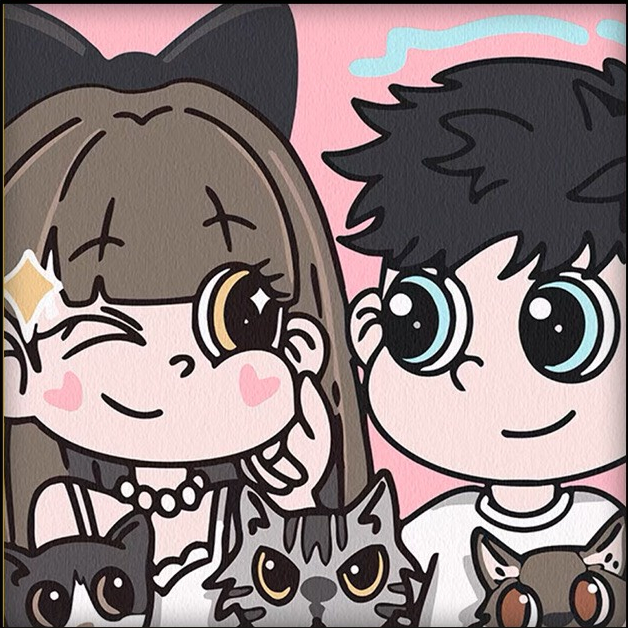 Tranh tô màu theo số có khung hoạt hình, phong cảnh | Tranh số hoá 20x20 cặp đôi dễ thương treo tường, để bàn